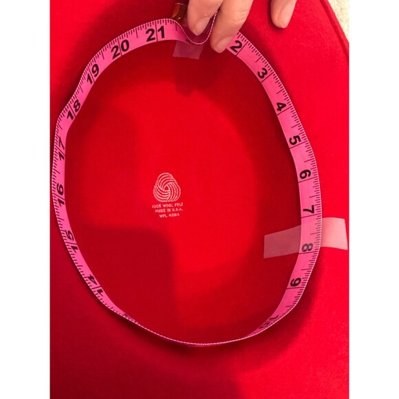 Vintage Red Wool Felt Hat Black Sheer Ribbon Bow XS Made in USA - Picture 7 of 8